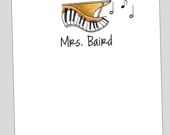 Personalized Piano Notepads, Music Teacher Gift, Piano Stationery, Personalized Gift