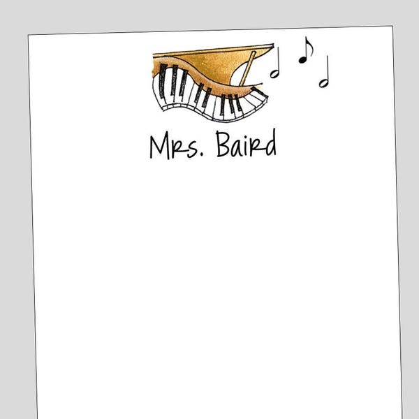 Personalized Piano Notepads, Music Teacher Gift, Piano Stationery, Personalized Gift