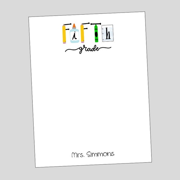 Fifth Grade Notepad, 5th Grade Teacher Gift , Personalized Notepad, Teacher Appreciation Gift