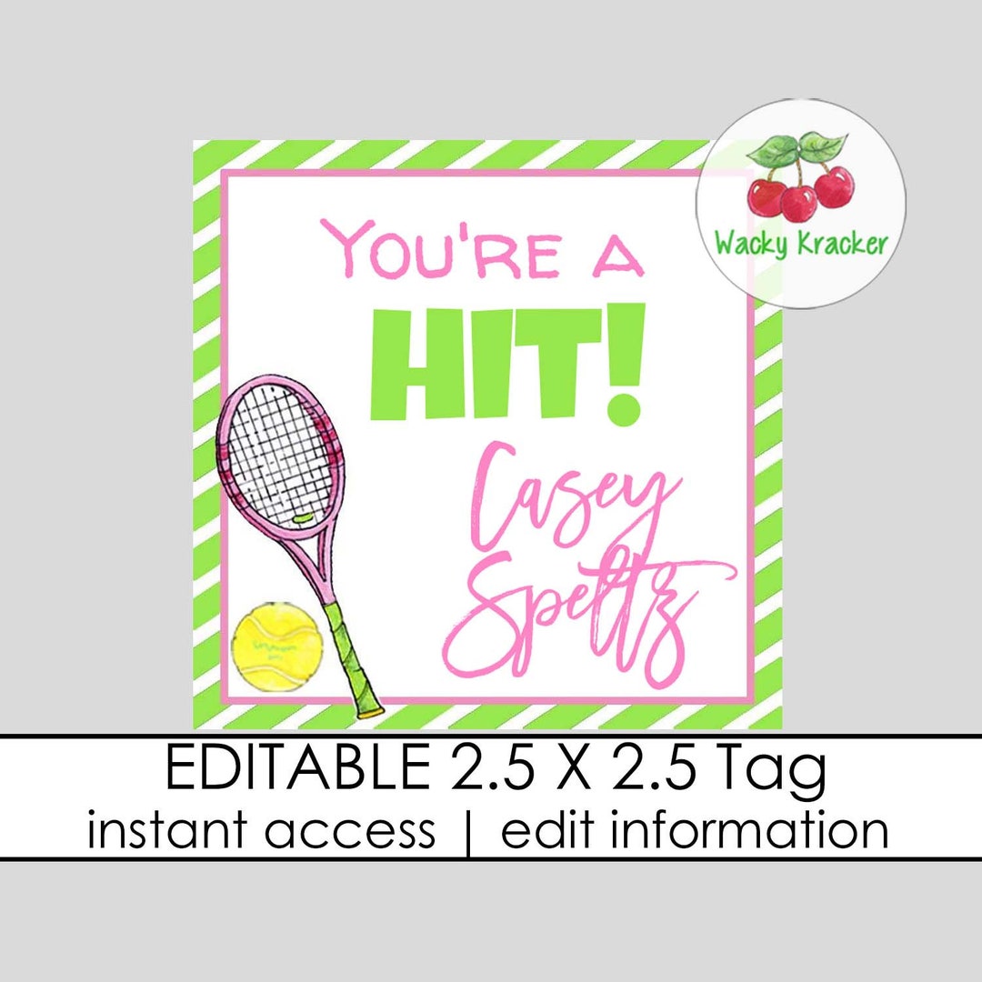 Tennis Gift Tags, Thanks for Coming Gift Tag, Square Party Favor Tags ...
