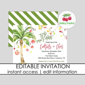 Palm Tree Christmas Invitation, Tropical Christmas, Holiday Party Invite, Editable Template, Christmas Party Printable, Beach Christmas