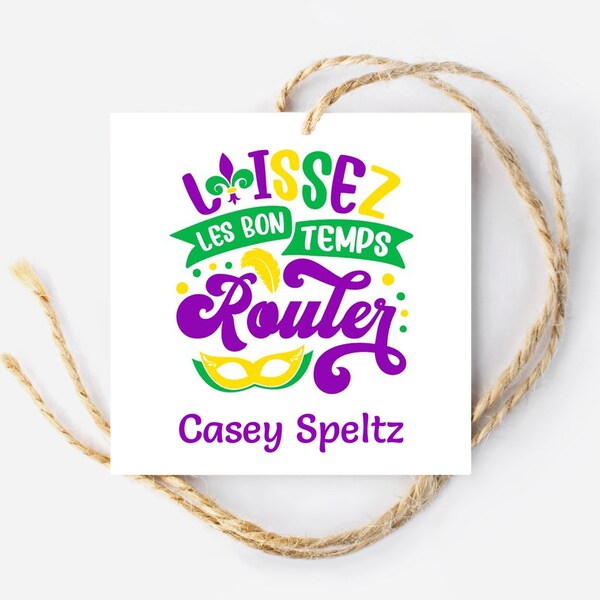 Mardi Gras Gift Tag, Laissez les bon temps Router, Square Party Favor Tags, A Gift From, Editable Gift Tag Template