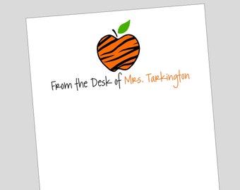 Tiger Apple Notepad, Teacher Stationery, Personalized gift, teacher gift, apple stationery, teacher appreciation gift