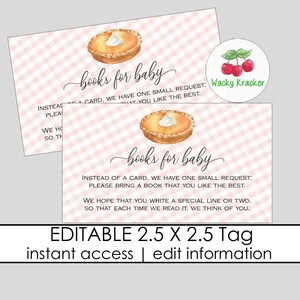 Boeken voor baby-inzetstukken, Cutie Pie-babyshower, Thanksgiving herfstdouchethema, afdrukbare babybibliotheek, bewerkbare sjabloon voor cadeaukaartjes