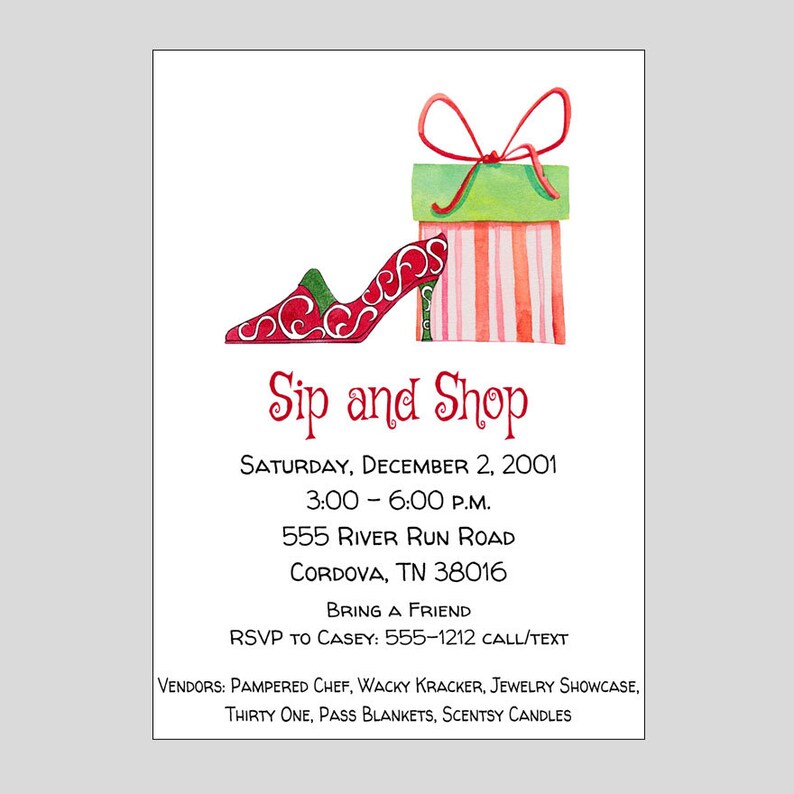 Sip and Shop Invitation Christmas Shopping Editable Template | Etsy