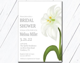 White Lily Invitation, Bridal Shower Invitation Digital, Brunch Invitation, Church Easter Egg Hunt, Easter Dinner Invite, Editable Template
