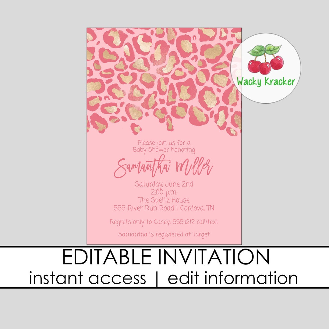 Leopard Print Baby Shower Invitation, Baby Girl Invite, Couples Baby