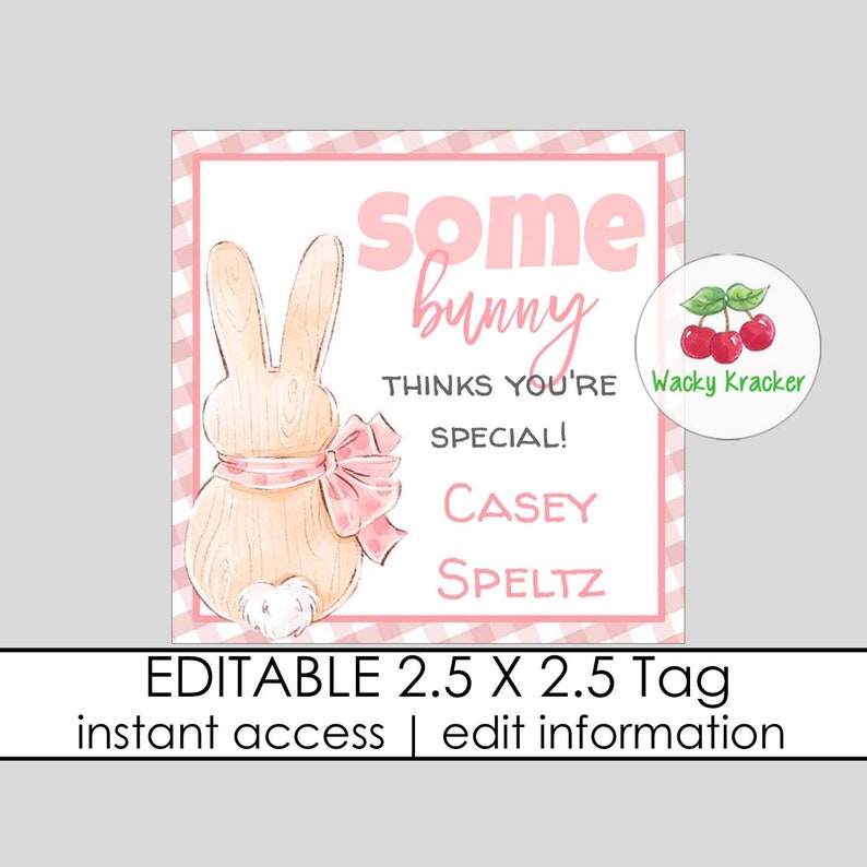 Some Bunny Favor Tags Square Party Favor Tags Personalized Happy Easter Gift Tag Bunny gift Editable Gift Tag Template