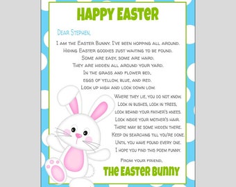 Carta editable de conejo de Pascua para niños, imprimible de Pascua para canasta de Pascua, búsqueda de huevos de Pascua, carta de un conejo