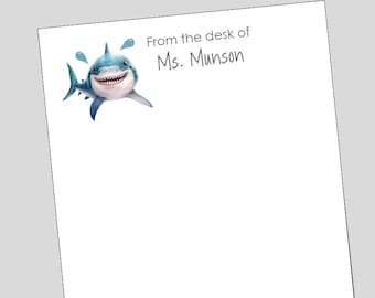 Personalized Shark Notepad, Teacher Gift, From the Desk of Notepad, Shark Gift, Shark Stationery, Ocean gift