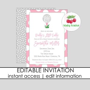 Golf Baby Shower Invitation, Baby Girl Invite, Couples Baby Shower Party, Hole in One, Daddy&#39;s Little Caddy, Editable Template
