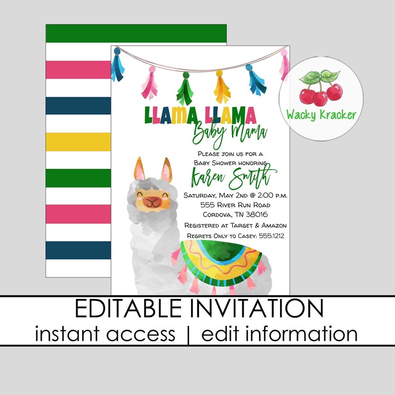 Llama Baby Shower Invitations / Llama Llama Baby Mama / Fiesta Etsy