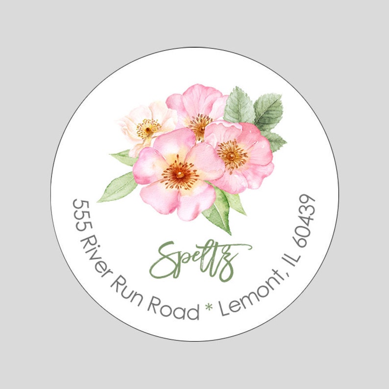 2 circle labels Pink Flower Stationery Personalized Floral Gift Tags Watercolor Flower address Labels