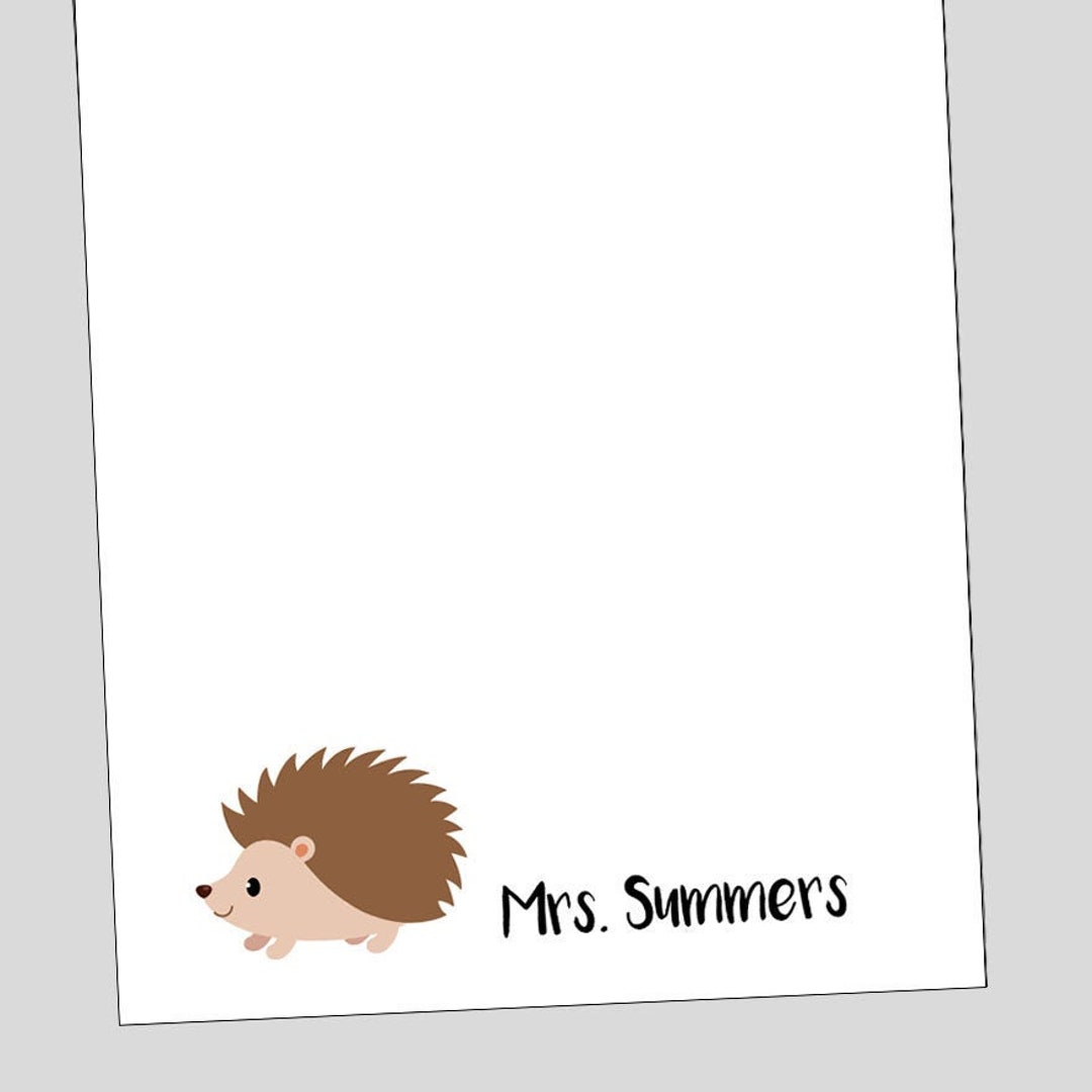 Hedgehog Notepad, Personalized Stationery, Teacher Notepad, Teacher ...
