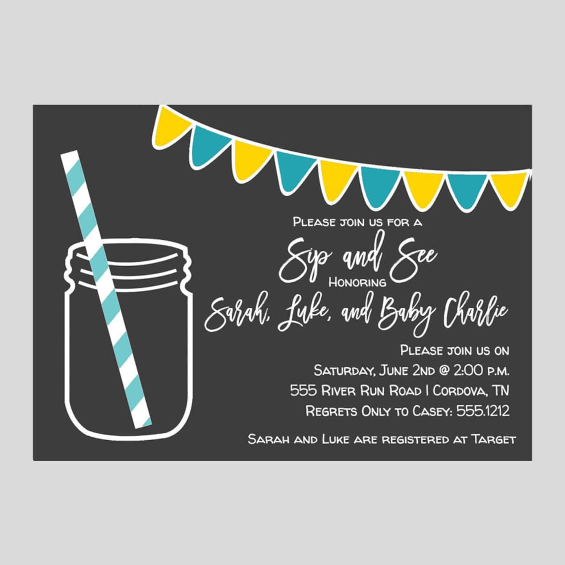 Sip and See Invitation Boy Baby Shower Mason Jar Invitation Etsy