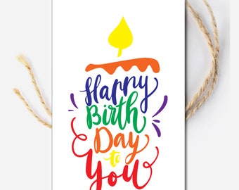 Etiquetas de cumpleaños imprimibles, etiqueta de regalo de feliz cumpleaños, descarga instantánea, imprimible editable, etiqueta de vela, tarjeta para regalo de cumpleaños, feliz cumpleaños