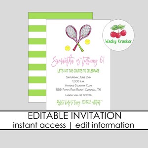 Tennis Birthday Invitation, Tennis Party, Preppy Tennis Invite, Tennis Tournament, Editable Template