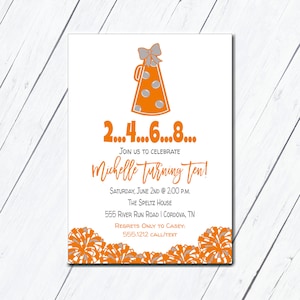 Cheer Invitation, Birthday Invitation, Orange and Gray, Cheerleader Dance Pom Squad, Editable Invite, Tailgate Invite, Printable, Cheer Team
