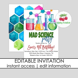Science Invitation, Mad Science Birthday Party, Boys Science Invite, Digital Invite,  Editable Template