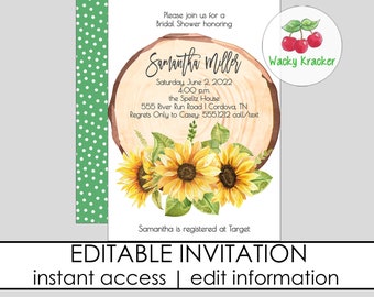 Rustic Bridal Shower Invitation, Sunflower Invitation, Bridesmaid Brunch, Quick Invitaiton, Instant Download, Sunflower Party Invitation