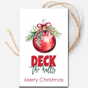 Etykieta na prezent Deck The Halls, prezent w postaci karty do gry, prezent od studenta, pomysł na prezent dla sąsiada, etykieta na prezent świąteczny, niedrogie prezenty świąteczne