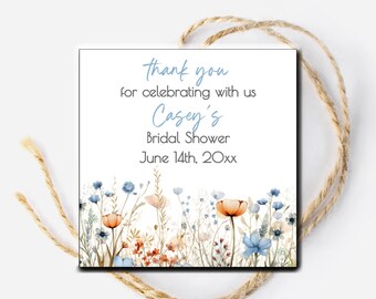 Wildflower Thank You Bridal Shower Favor Tag, Printable Template, Instant download, Floral Bridal Shower Tag, Baby Shower Tag, Birthday tag