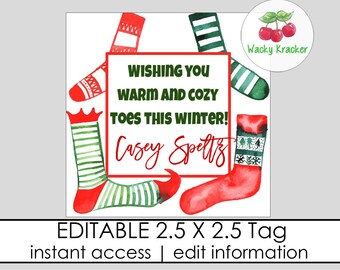 Christmas Socks Tag, Happy Holiday Gift Tag, Mistletoes Tag, Merry Christmas Tag, Personalized and Editable Gift Tag Template