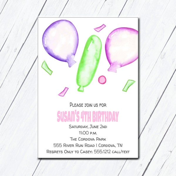 Balloon Birthday Invitation, Printable, Pop on Over, Balloon Invite, Playdate Invite, Water Balloon Invitation, Playdate Invitation