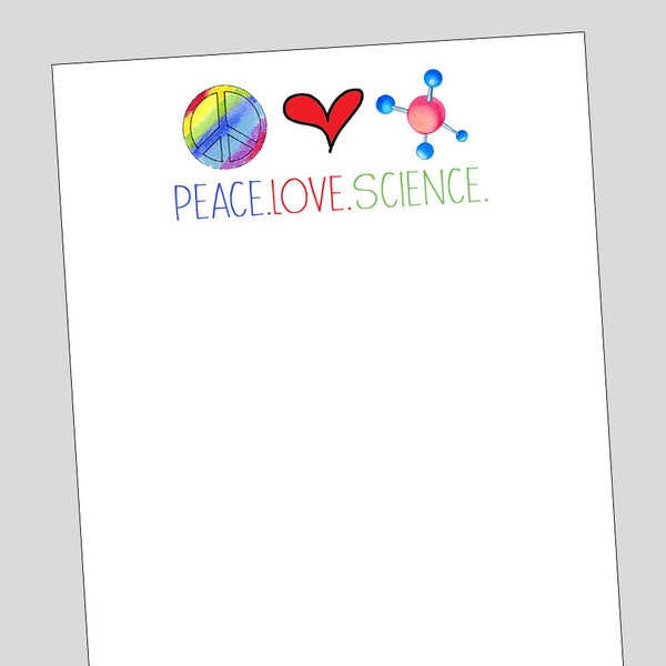 Peace Love Science, Science Notepad, Personalized gift for chemistry teacher