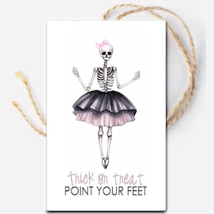 Druckbare Halloween Tags, Halloween Tanz, Ballett Geschenk Anhänger, Halloween Geschenkanhänger für Kinder, Halloween Klasse Leckereien, Skelett Tänzer Geschenkanhänger