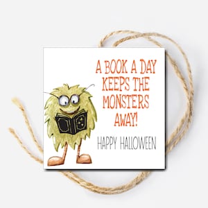 Halloween Tag for Books, Halloween gift from teacher, Gift for Classmates, A book a day cute monster tag, Preschool Gift, Kindergarten Gift