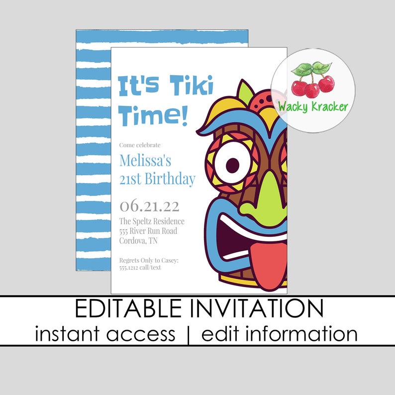 Tiki Invitation Luau Birthday Party Invitation Template Etsy