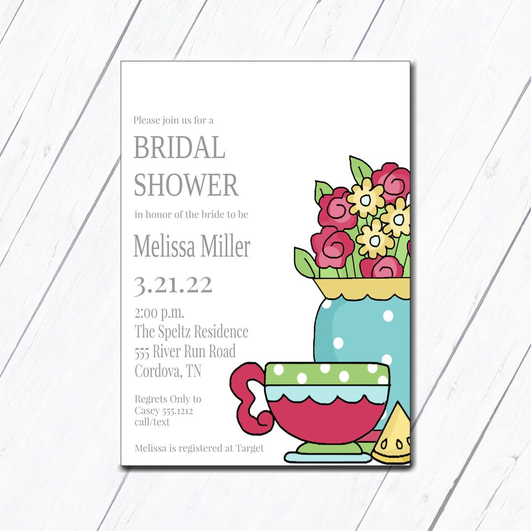 Tea Party Invitation, Bridal Shower Tea Party Invitation, Bridal Brunch, Digital Tea Bridal ...