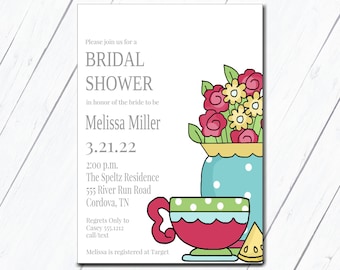 Tea Party Invitation, Bridal Shower Tea Party Invitation, Bridal Brunch, Digital Tea Bridal Shower, Printable Tea Party, Tea Party Theme
