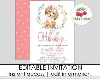 Dog Baby Shower, Labrador Girl Baby Shower Invitation, Lab Puppy Shower, Come and Go Shower, Sip and See Invitation, Editable Template