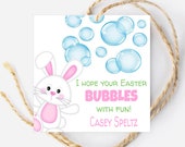 Easter Bubbles Favor Tags, Personalized Easter Gift Tag, Square Party Favor Tags, Bunny Tag, Editable Gift Tag Template