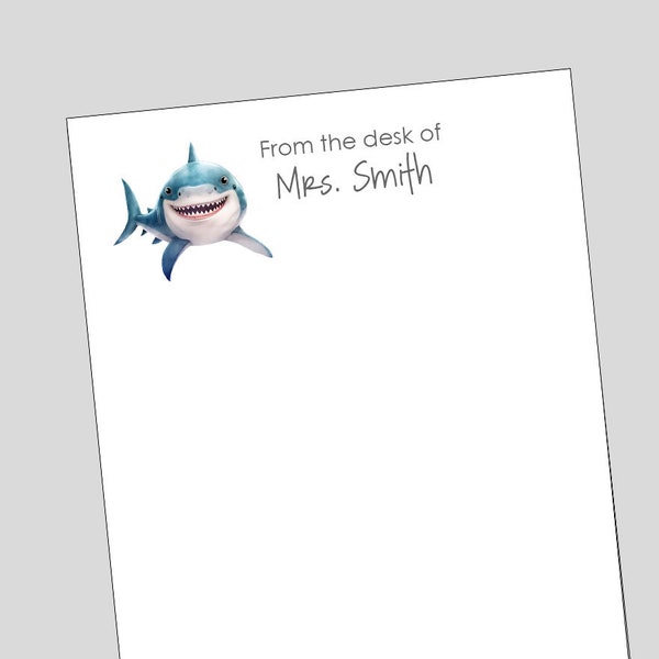 Personalized Shark Notepad, Teacher Gift, From the Desk of Notepad, Shark Gift, Shark Stationery, Ocean gift