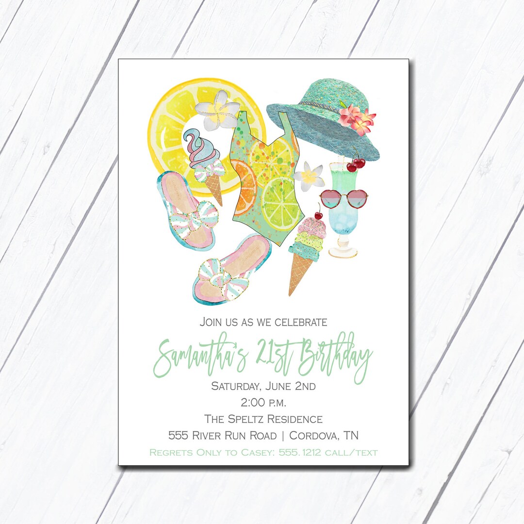 Pool Party Invitation, 21st Birthday, Sip and Dip, Summer Birthday
