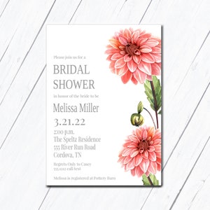 Dahlia Invitation, Floral Invitation, Printable Bridal Shower Invitation, Spring Invitation Digital, Garden Party, Outdoor Party Invitation