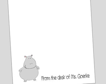Hippo Notepad, Gift for Teacher, Personalized Stationery, hippo gift