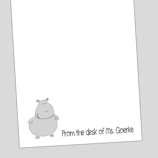 Hippo Notepad, Gift for Teacher, Personalized Stationery, hippo gift