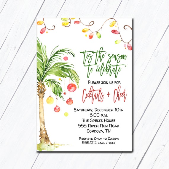 Tropical Christmas Invitation, Beach Christmas Invitation, Palm Tree Invitation, Tropical Christmas, Flamingle and Jingle, Christmas in July