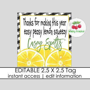 Lemon Squeezy Appreciation Tags, Great Teacher, Thank You School Tags, PTO PTA Volunteer Gift Tags, Easy Peasy, Editable Gift Template