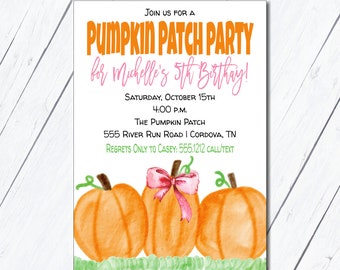 Pumpkin Patch Birthday Invitation for Girls, Pumpkin Invitation, Fall Birthday, Pumpkin Patch Invite, Birthday Invitation, Pumpkin Picking