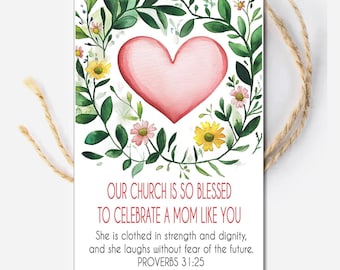 Etiqueta de regalo imprimible para el Día de la Madre, regalo para mamá en la iglesia, descarga digital, etiqueta de regalo con versículos bíblicos cristianos, estudio bíblico