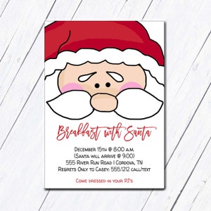Breakfast with Santa Invitation, Christmas Breakfast, PJ Christmas Party, Christmas Lunch, Digital Santa Invitations, Photos with Santa