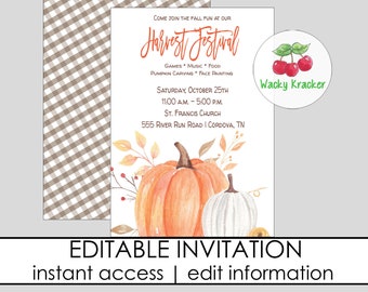 Fall Festival Invitation, Harvest Festival, Fall Autumn Invite, Autumn Church Event, INSTANT DOWNLOAD, EDITABLE Template
