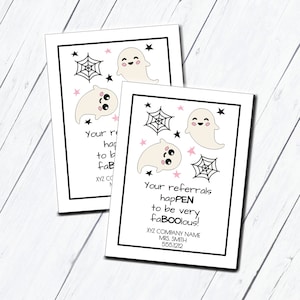 Printable Halloween Ghost Pen Referral Business Marketing Tag, Guest Gifts, Customer Referrals, Appreciation Gift, Business Sale Advertising