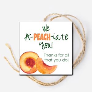 Peach Appreciation Printable Favor Gift Tags, Coworker Staff Teacher Nurse Employee Thank You Appreciation Day, Peaches Gummies Candy Tags