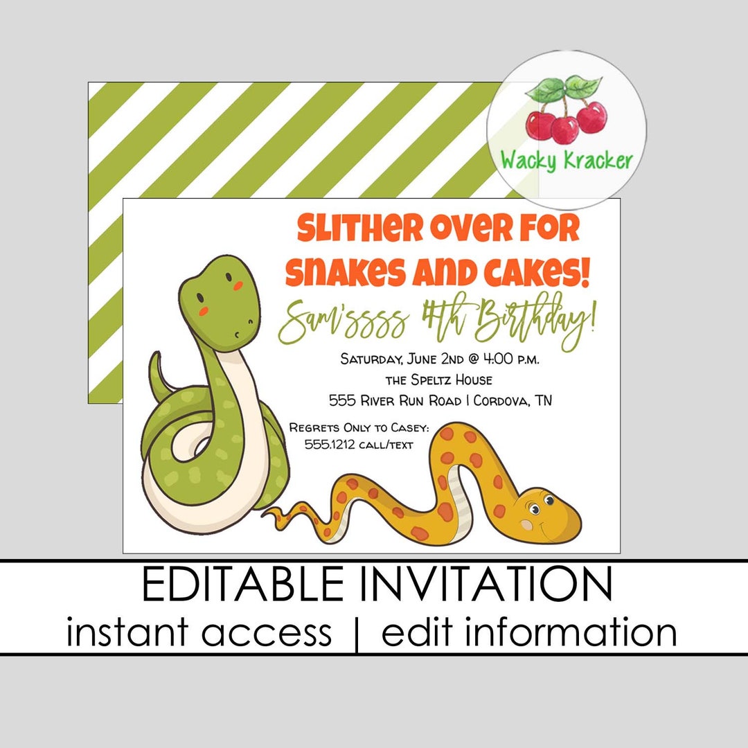 Snake Birthday Invitation, Reptile Party, Snake Party, INSTANT DOWNLOAD ...